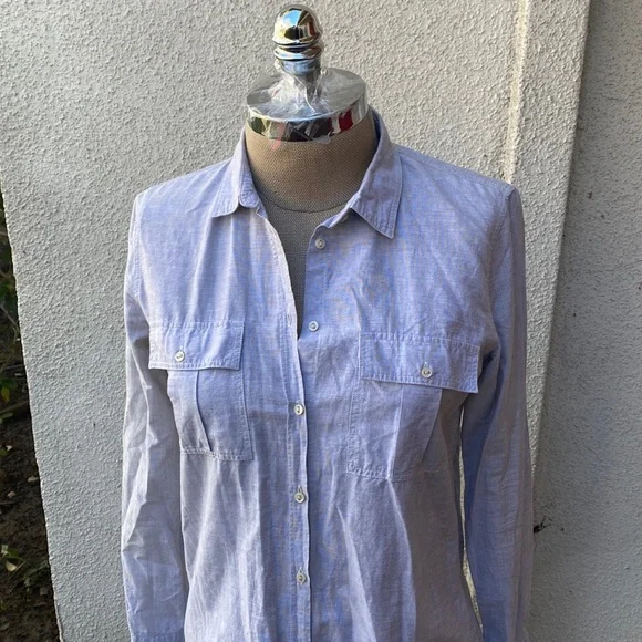 BD Baggies linen blend Italian luxury brand light grey button down blouse - Picture 3 of 14